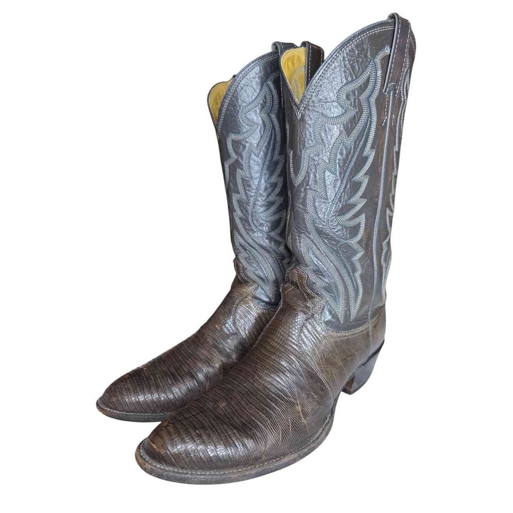 Justin Men's Lizard Western Boots Brown Gray USA Size 9.5D